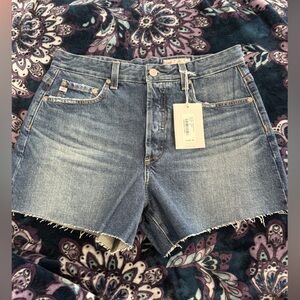 AG Adriano Goldschmied Frayed Hem Blue Denim Shorts